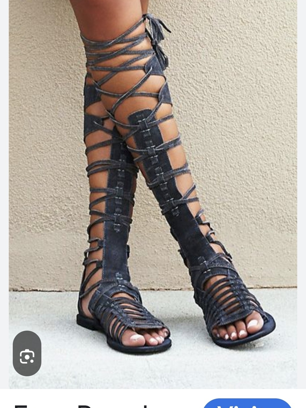 Free People Navy Knee-High Lace-Up Gladiator Boots